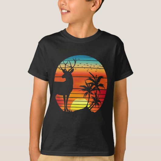 HIRSCH RETRO SONNENUNTERGANG T-Shirt (Vorderseite)