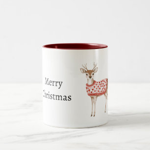 Hirsch Rote Herzen Weihnachten Zweifarbige Tasse
