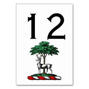 Hirsch Rothirsch am Baum Heraldik-Wappen-Emblem Tischnummer