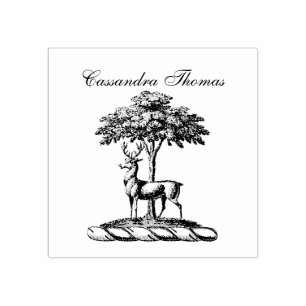 Hirsch Rothirsch am Baum Heraldisch Wappenschild E Gummistempel