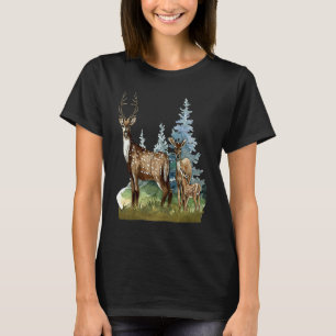 Hirsch Rothirsch Hindin Natur Wildnis Geweih Wald T-Shirt