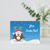 Hirsch Santa Owl Feiertagspostkarte (Stehend Vorderseite)