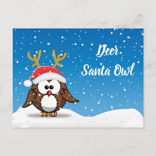 Hirsch Santa Owl Feiertagspostkarte (Vorderseite)