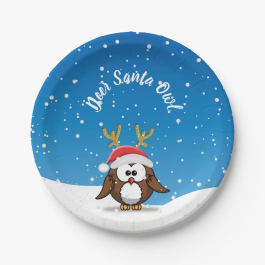 Hirsch Santa Owl Pappteller (Vorderseite)