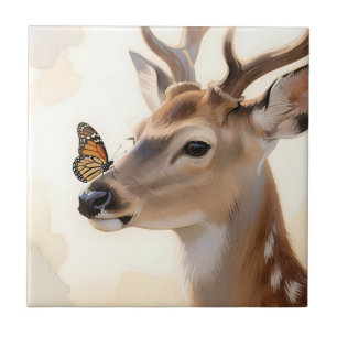 Hirsch Schmetterling Aquarell Fliese