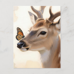 Hirsch Schmetterling Aquarell Postkarte