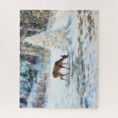 Hirsch Schnee Natur Kunst Großes Puzzle (Vertikal)