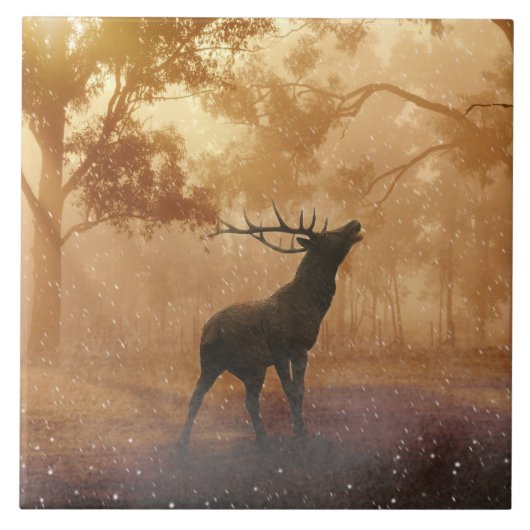 Hirsch schöne Naturlandschaft Fliese (Vorderseite)