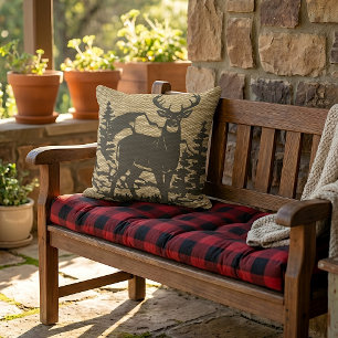 Hirsch-Silhouette auf Faux-Burlap-Texturmuster Kissen