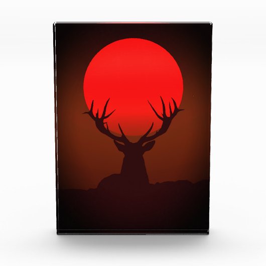 Hirsch-Silhouette mit feurigem rotem Sonnenunterga Fotoblock (Vorderseite)
