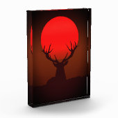 Hirsch-Silhouette mit feurigem rotem Sonnenunterga Fotoblock (Links)