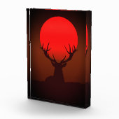 Hirsch-Silhouette mit feurigem rotem Sonnenunterga Fotoblock (Rechts)