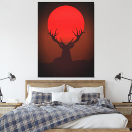 Hirsch-Silhouette mit feurigem roten Sonnenunterga Leinwanddruck