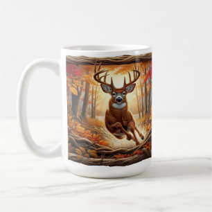 Hirsch springt durch lebendigen Herbstwald Kaffeetasse