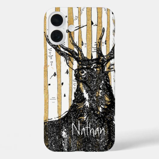 Hirsch/Stag Birch Tree Personalisieren iPhone Case (Rückseite)
