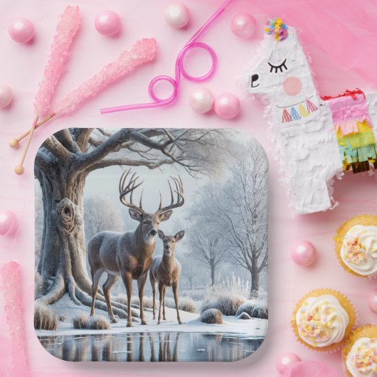 Hirsch Stehend von Icy Pond Pappteller (Party)