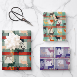 Hirsch-Tartan mit Geweih für Junggesellenabschiede Geschenkpapier Set