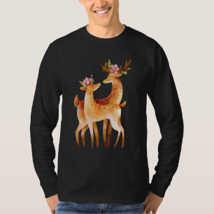 Hirsch Tierdruck Blumen Tierliebhaber Hirsch T-Shirt
