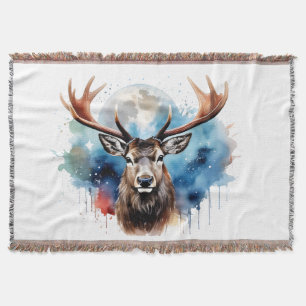 Hirsch und Aquarelle und Mond Decke