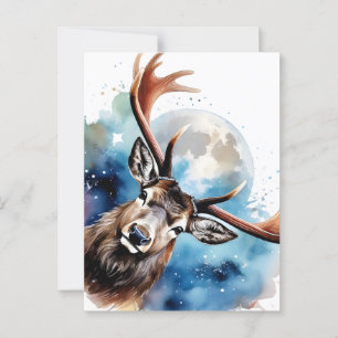 Hirsch und Aquarelle und Mond Postkarte
