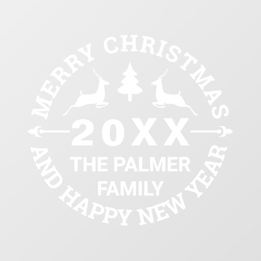 Hirsch und Baum Frohe Weihnachtsnamen hinzufügen Fensteraufkleber (Blatt)