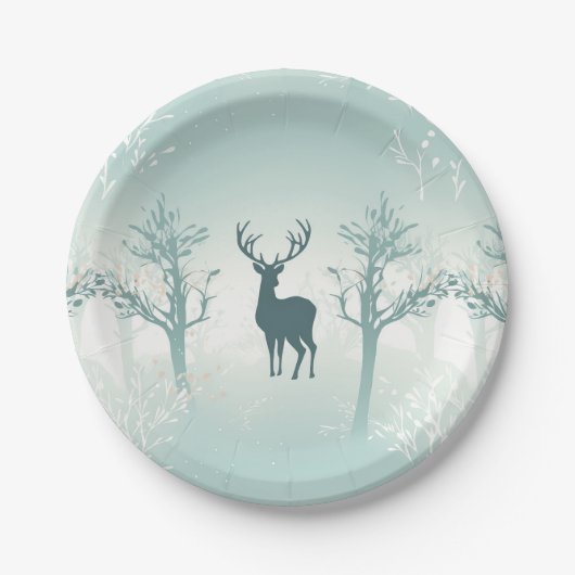 Hirsch- und Baummuster Pappteller (Vorderseite)