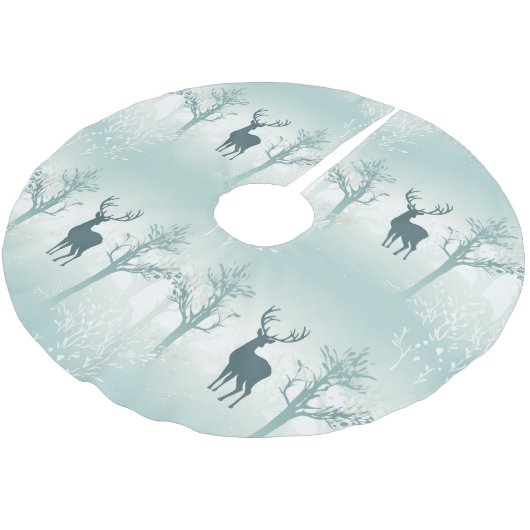 Hirsch- und Baummuster Polyester Weihnachtsbaumdecke (Schrägansicht)