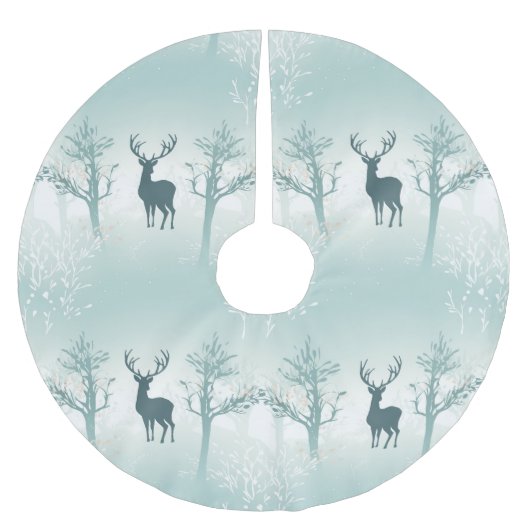 Hirsch- und Baummuster Polyester Weihnachtsbaumdecke (Vorderseite)