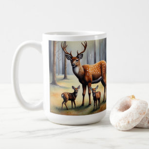 Hirsch und Kitze im Wald Wildtiere Kaffeetasse