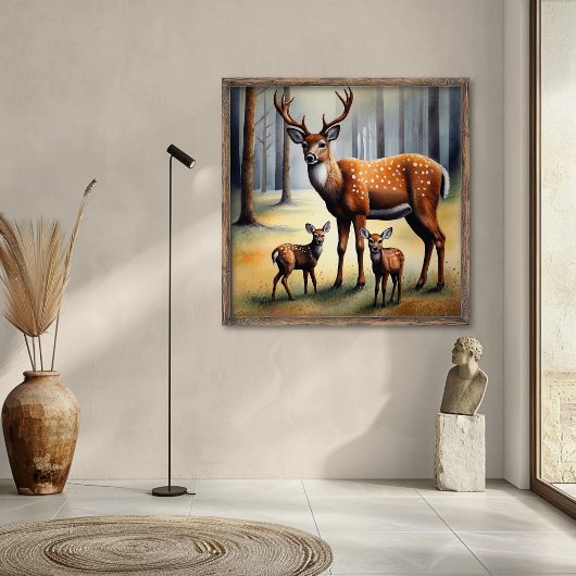Hirsch und Kitze im Wald Wildtiere Poster