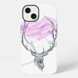 Hirsch und rosa geometrische Herzzeichnung Tierkun iPhone Hülle