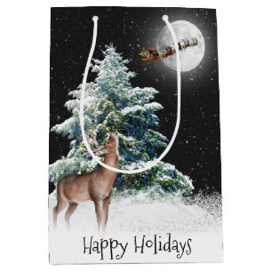 Hirsch und Santa In Sleigh Mittlere Geschenktüte