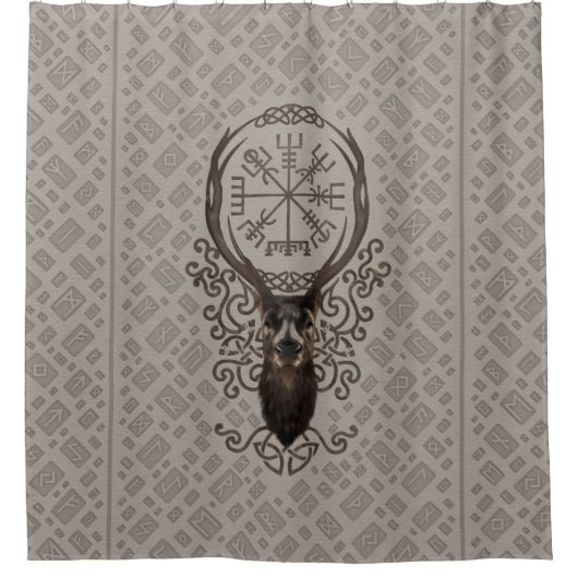 Hirsch und Vegvisir - Viking Navigation Compass Duschvorhang (Vorderseite)