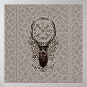 Hirsch und Vegvisir - Viking Navigation Compass Poster (Vorne)