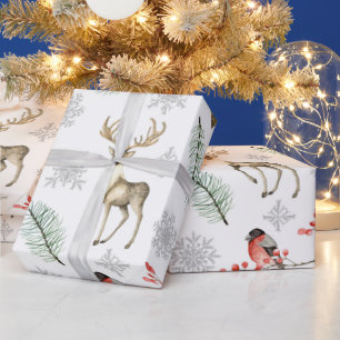 Hirsch und Vogel Waldthemen-Weihnachten Geschenkpapier