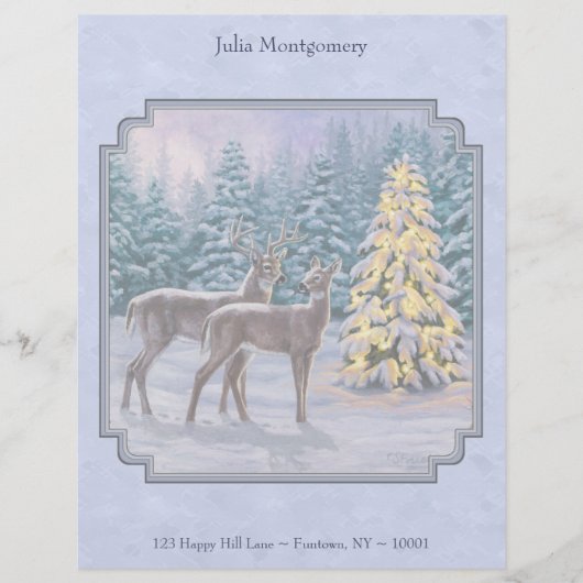 Hirsch und Weihnachtsbaum Winter Blue Letterhead Briefbogen (Vorderseite)