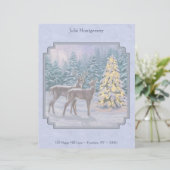 Hirsch und Weihnachtsbaum Winter Blue Letterhead Briefbogen (Stehend Vorderseite)