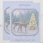 Hirsch und Weihnachtsbaum Winter Blue Letterhead Briefbogen (Vorne/Hinten)