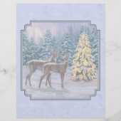 Hirsch und Weihnachtsbaum Winter Blue Letterhead Briefbogen (Rückseite)