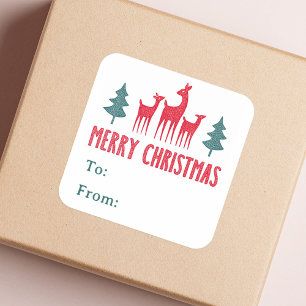 Hirsch- und Weihnachtsbäume bis hin zu Geschenketi Quadratischer Aufkleber