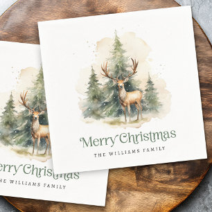 Hirsch und Weihnachtsbäume Frohe Weihnachten Name Serviette
