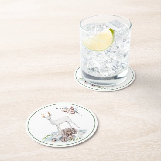 Hirsch- und Weihnachtsdekorationen in Pastellen Runder Pappuntersetzer (Vor Ort)