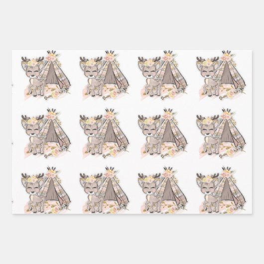 Hirsch und Zelt Niedlich im Freien Geschenkpapier Set (Vorderseite 2)
