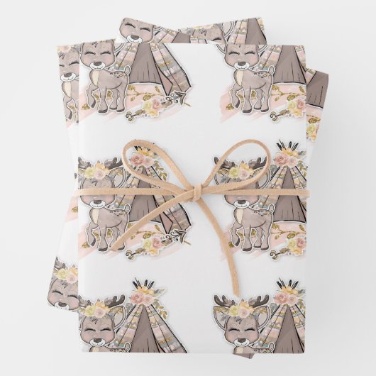 Hirsch und Zelt Niedlich im Freien Geschenkpapier Set (Beispiel)