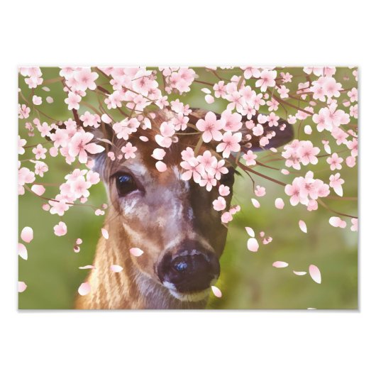 Hirsch unter Kirschbaum Fotodruck (Vorne)