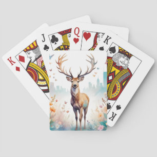 Hirsch Vintage-Tier-Natur-Wald-Blumen-Kunst Spielkarten