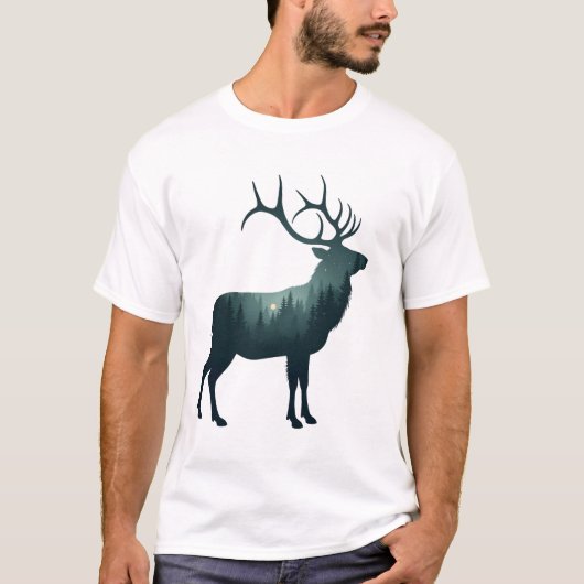 Hirsch Wald Silhouette Natur Design T-Shirt (Vorderseite)