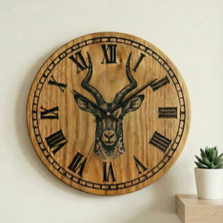 Hirsch-Wanduhr - Wildlife-Holzoptik-Dekor  Große Wanduhr