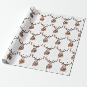 Hirsch Weihnachten Wasserfarben Muster Wald Braun Geschenkpapier