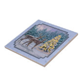 Hirsch & Weihnachtsbaum Winter Blue Fliese (Seite)